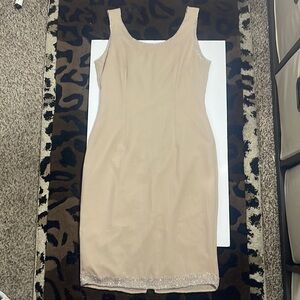 Scala - Womens M - Vintage - Tan Beaded Slip Style MIDI Dress